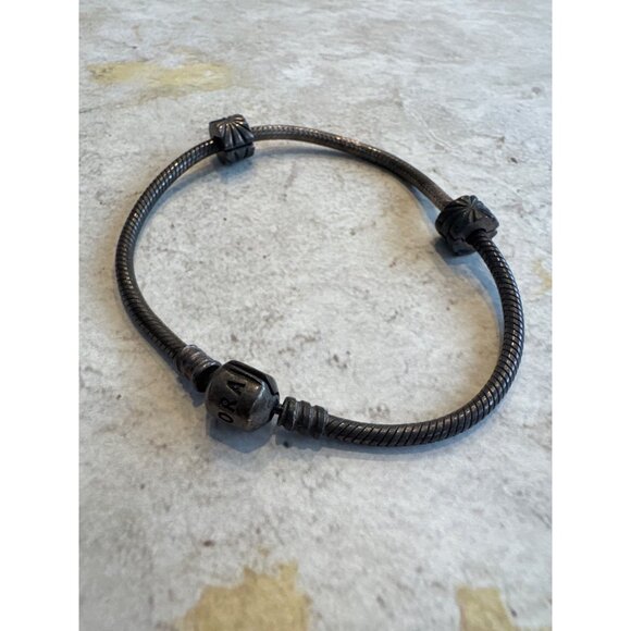 Pandora 925 Sterling Silver Snake Starter Bracelet with 2 Charm Clips Patina - Picture 3 of 5